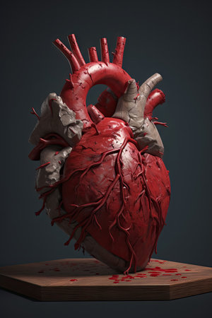 Human heart isolated on a dark background. 3d render illustration.の素材