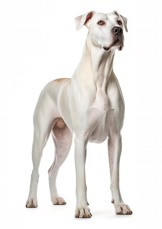 Dogo Argentino in front of a white studio backgroundの素材