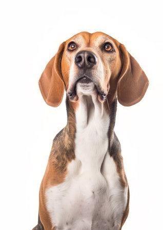 Portrait of an English Foxhound isolated on a white background.の素材