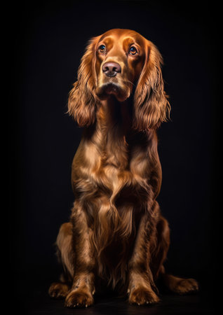 Beautiful English cocker spaniel dog on black background. Studio shot.の素材