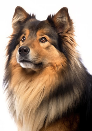 Finnish Lapphund isolated on white background. Portrait of a shetland sheepdog.の素材