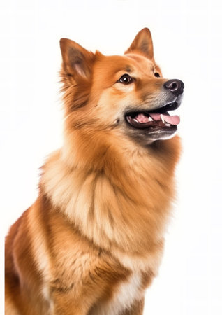Finnish Spitz, isolated on white background. Studio shot.の素材