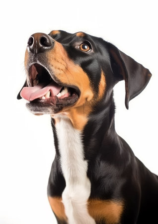 Portrait of a dog isolated on a white background. Entlebucher Mountain dogの素材