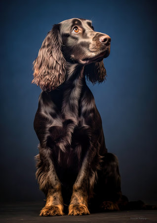 Portrait of an English Cocker Spaniel dog on a dark background. Studio shot.の素材