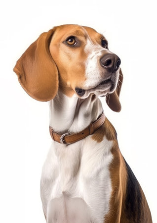 English Foxhound, isolated on a white background. Studio shot of a Beagle dog.の素材