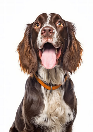 Cute English Springer Spaniel dog isolated on a white background.の素材