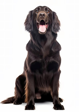 Flat Coated Retriever dog isolated on white background. Studio shot.の素材