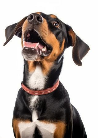 portrait of a purebred Entlebucher Mountain dog on a white background in a studio.の素材