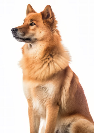 Finnish Spitz dog isolated on white background. Studio shot.の素材