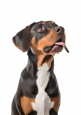 Portrait of a Greater Swiss Mountain dog on a white background in studioの素材