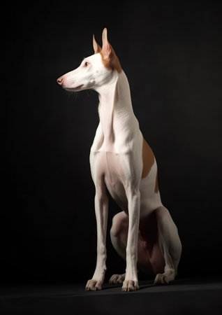 Portrait of a purebred Ibizan Hound, isolated on white backgroundの素材