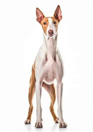 Portrait of an Ibizan Hound on a black backgroundの素材