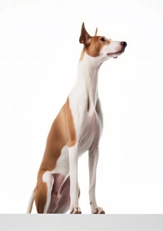 Portrait of an Ibizan Hound on a white backgroundの素材