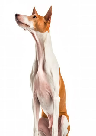Studio shot of an Ibizan Hound isolated on a white background.の素材