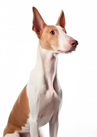 Portrait of an Ibizan Hound on a white backgroundの素材
