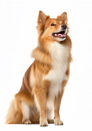 Icelandic Sheepdog in front of a white backgroundの素材