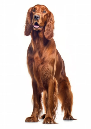 Irish Setter in front of a white background, studio shot.の素材