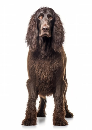 Irish Water Spaniel in front of a white backgroundの素材