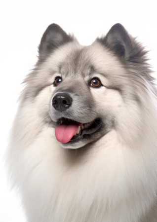 Keeshond in front of a white backgroundの素材