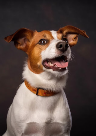 Jack Russell Terrier on a dark background. Studio portrait of a dog.の素材