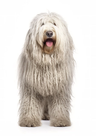 Studio shot of a Komondor standing on white background, isolated.の素材