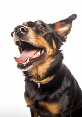 Portrait of a funny Lancashire Heeler on a white backgroundの素材