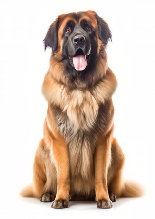 Studio shot of a Leonberger dog, isolated on white background.の素材