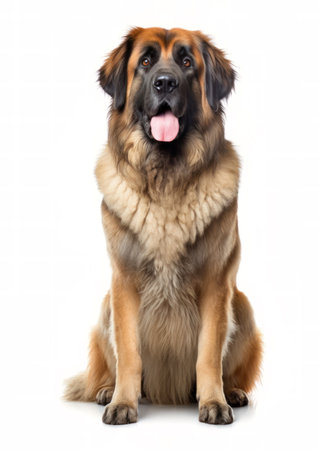 young leonberger in front of a white backgroungの素材