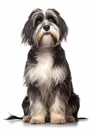 Lowchen dog sitting in front of a white backgroundの素材