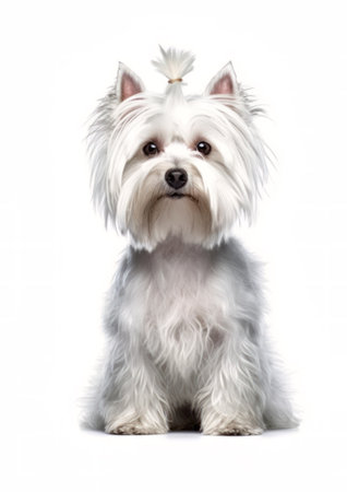 Portrait of a Maltese in front of a white backgroundの素材