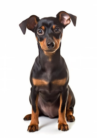 Portrait of a Miniature Pinscher on a white backgroundの素材