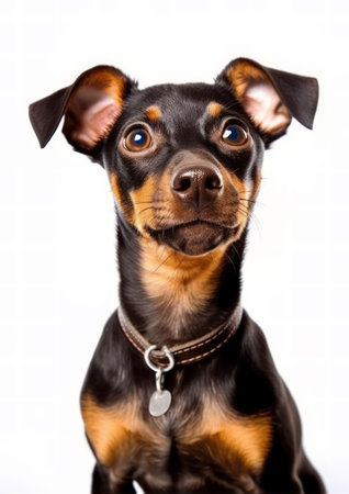 Portrait of a cute miniature pinscher dog on a white backgroundの素材