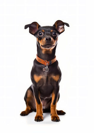 Miniature pinscher dog isolated on a white background, studio shotの素材