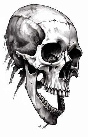 Skull on white background. Ink and watercolor drawing. Vector illustration.の素材
