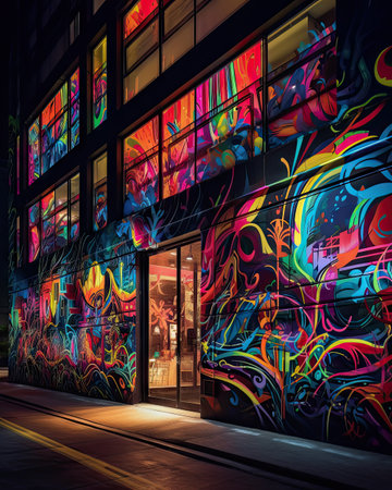 Colorful graffiti on the facade of a modern building. Illustrationの素材