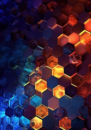 abstract 3d illustration of colorful hexagon background, abstract backgroundの素材