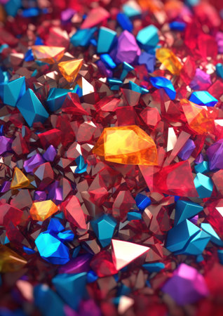 colorful crystals background macro close up. 3d render illustration.の素材
