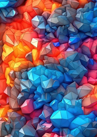 Abstract background with multicolored crystals in low poly style. 3d renderingの素材