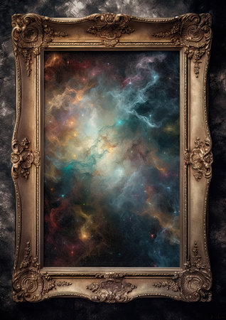Old picture frame with space and starsの素材