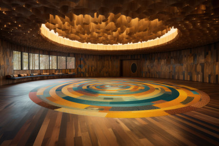 Interior of a wooden room with a circular pattern, 3d renderの素材