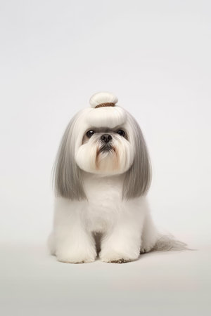 Shih Tzu puppy on a white background. Studio shot.の素材