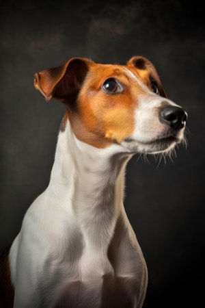 Portrait of a Smooth Fox Terrier on a black background.の素材