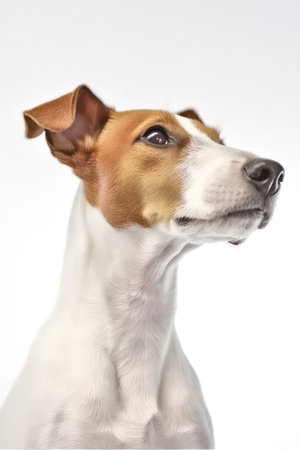 Smooth Fox Terrier in front of a white studio backgroundの素材