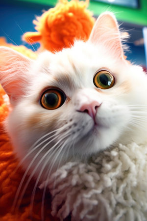 Close-up portrait of a white persian cat with orange eyes.の素材