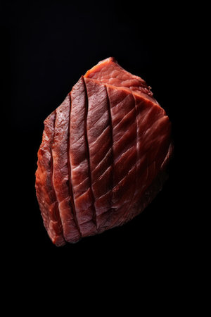 Sliced raw tuna meat on a black background. Toned.の素材