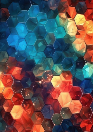 Colorful hexagon abstract background. 3D illustration. 3D CG. High resolution.の素材