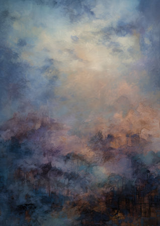 Foggy sky with clouds. Abstract background. Digital painting.の素材