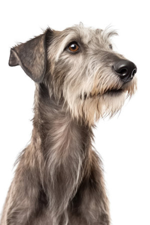 Portrait of Scottish Deerhound in front of a white background.の素材