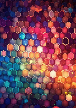Abstract background with hexagons and bokeh lights. Vector illustration.の素材