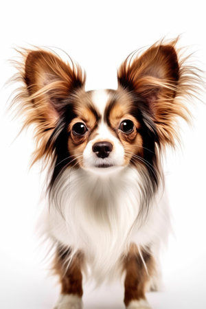 Portrait of a cute Papillon dog, isolated on white backgroundの素材